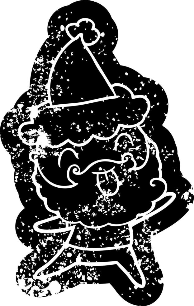 man with beard sticking out tongue wearing santa hat vector