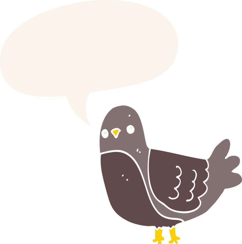 cartoon bird and speech bubble in retro style vector