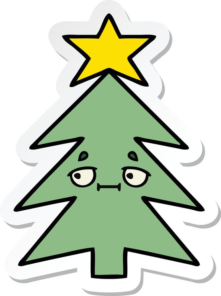 pegatina de un lindo árbol de navidad de dibujos animados vector