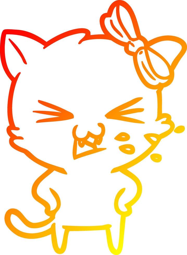 warm gradient line drawing cartoon cat vector