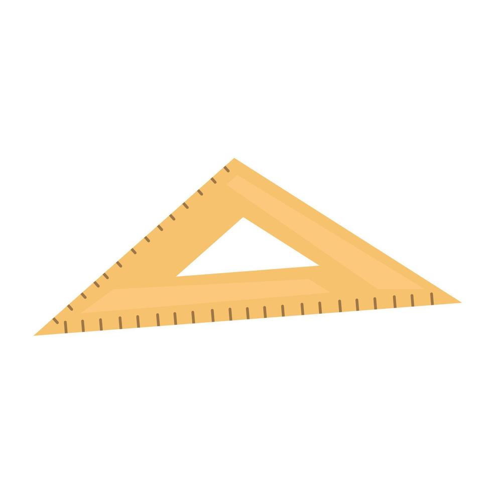 flat vector illustration of a brown wooden triangular ruler, a flat vector illustration