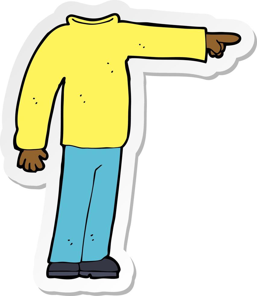 sticker of a cartoon headless man pointing vector