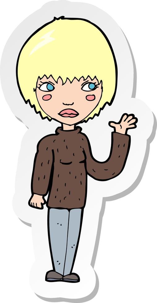 sticker of a cartoon woman waving vector