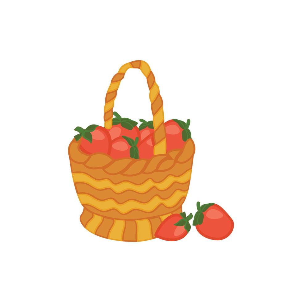 ilustración vectorial de una cesta de fresas en diseño plano. vector