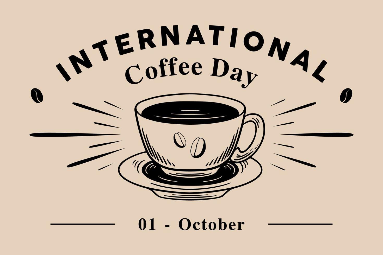 Poster template design of international coffee day with hand drawing style vector