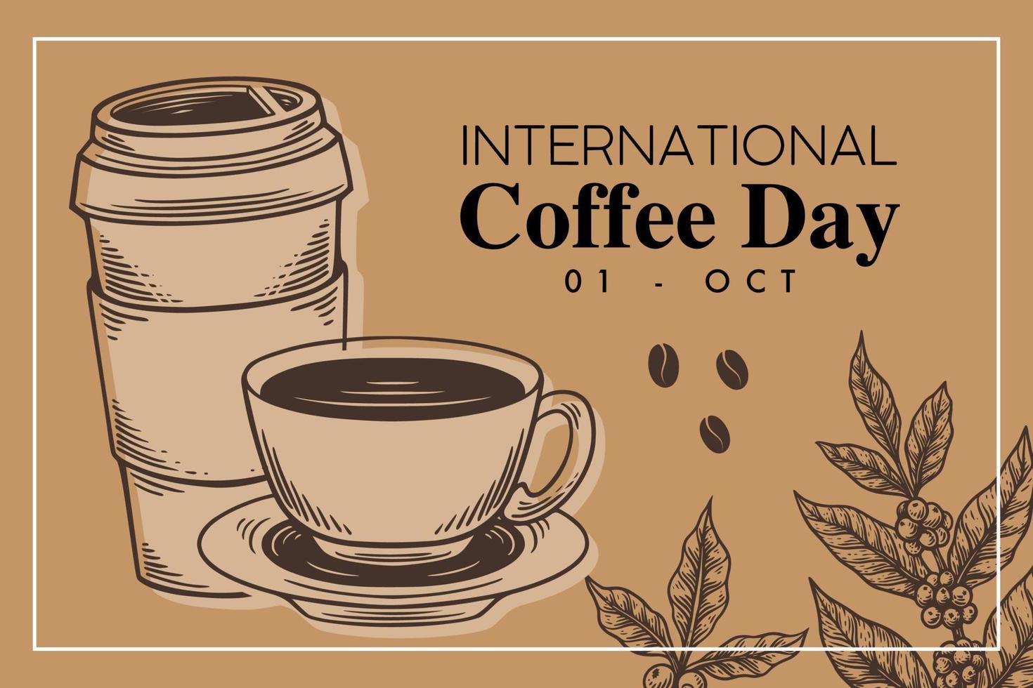 Coffee international day hand drawing style design template background vector