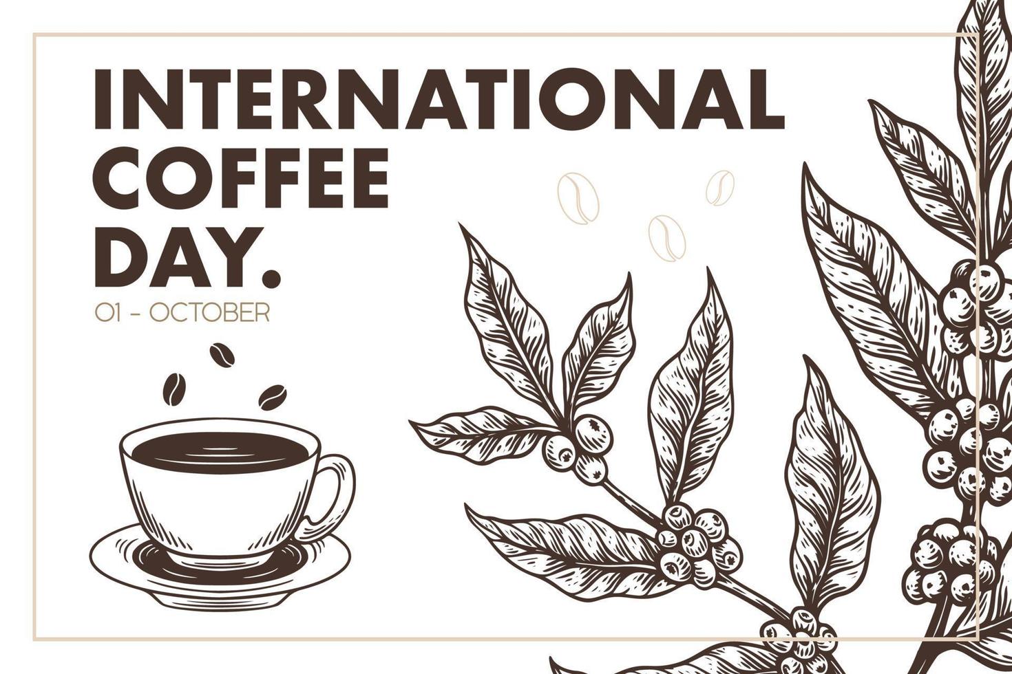 International coffee day design template with hand drawn style vector