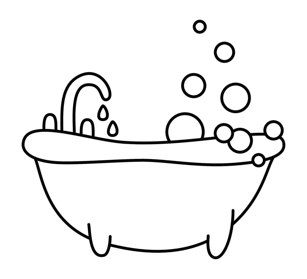 ilustración vectorial en blanco y negro en baño de burbujas de estilo dibujado a mano vector