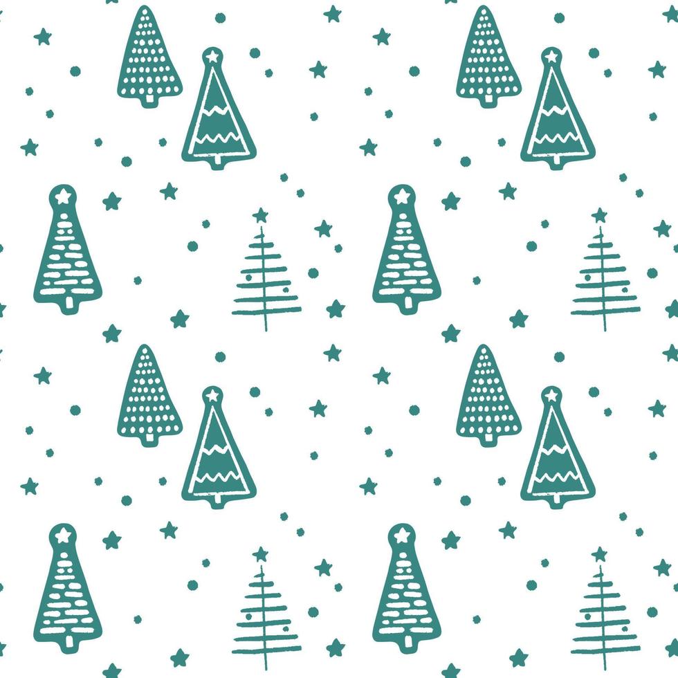Vector simple seamless pattern of green Christmas trees on a white background