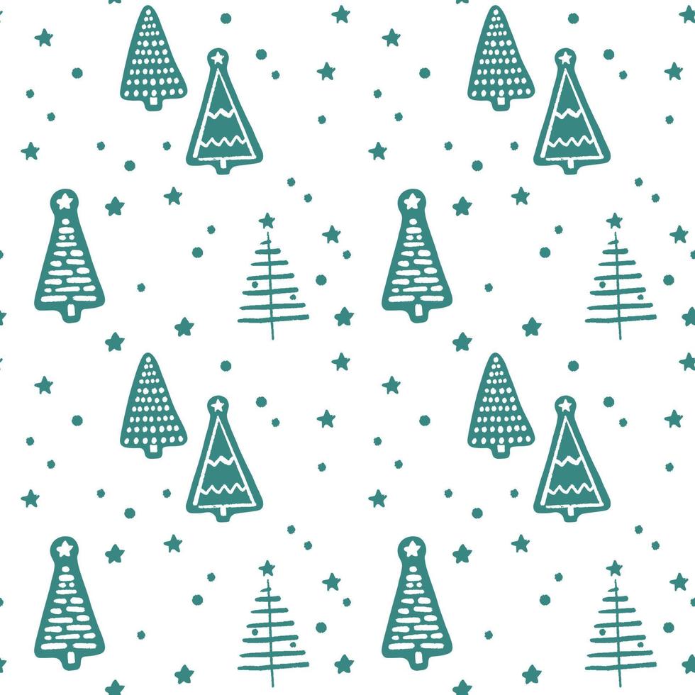 Vector simple seamless pattern of green Christmas trees on a white background