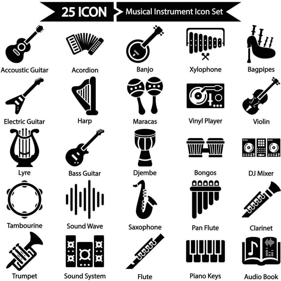 Musical instrument icon set vector