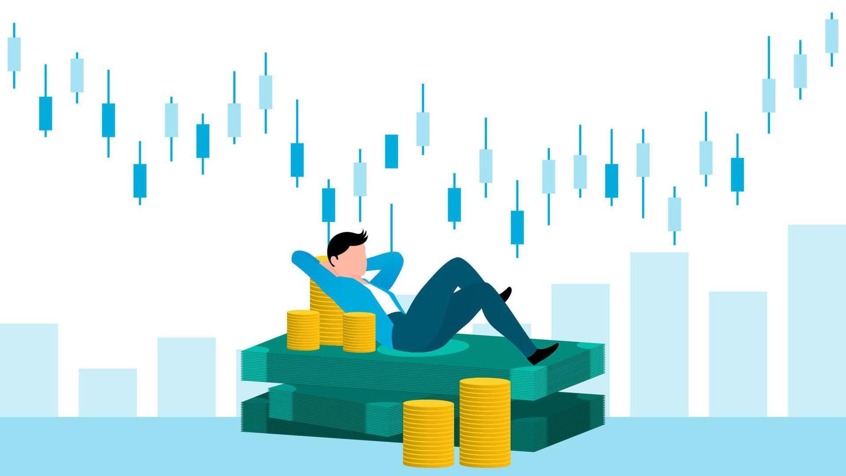 businessman relaxing on Investment return income, flat business character vector illustration.