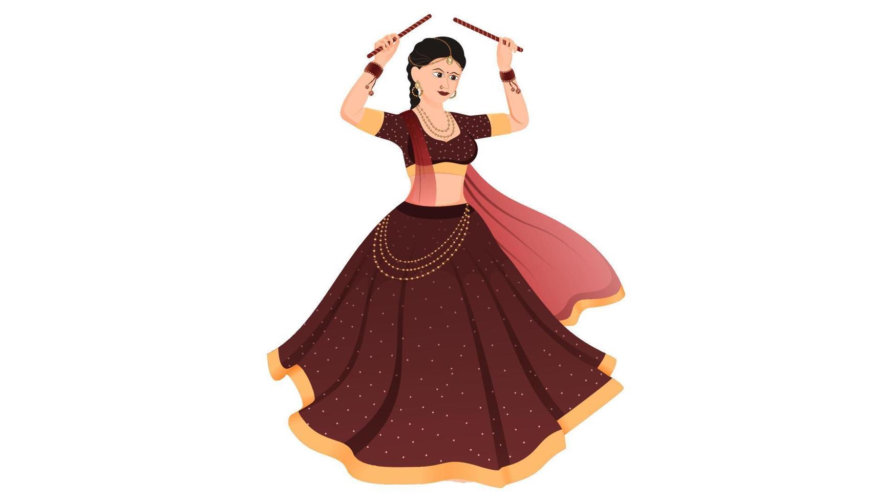 Girl in traditional gujarati garba dress, Girl in chaniya choli vector. Navratri dandiya vector