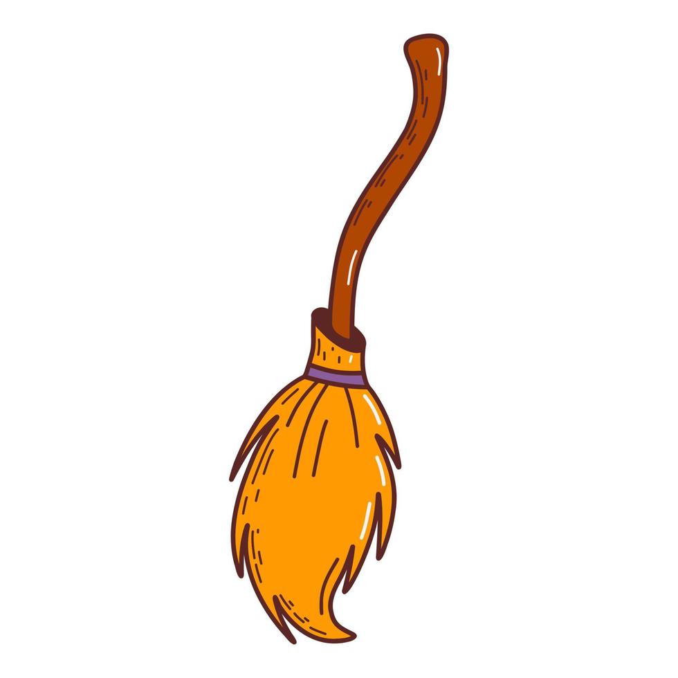 Witch broom. Halloween elements. Trick or treat concept. Vector illustration in hand drawn style