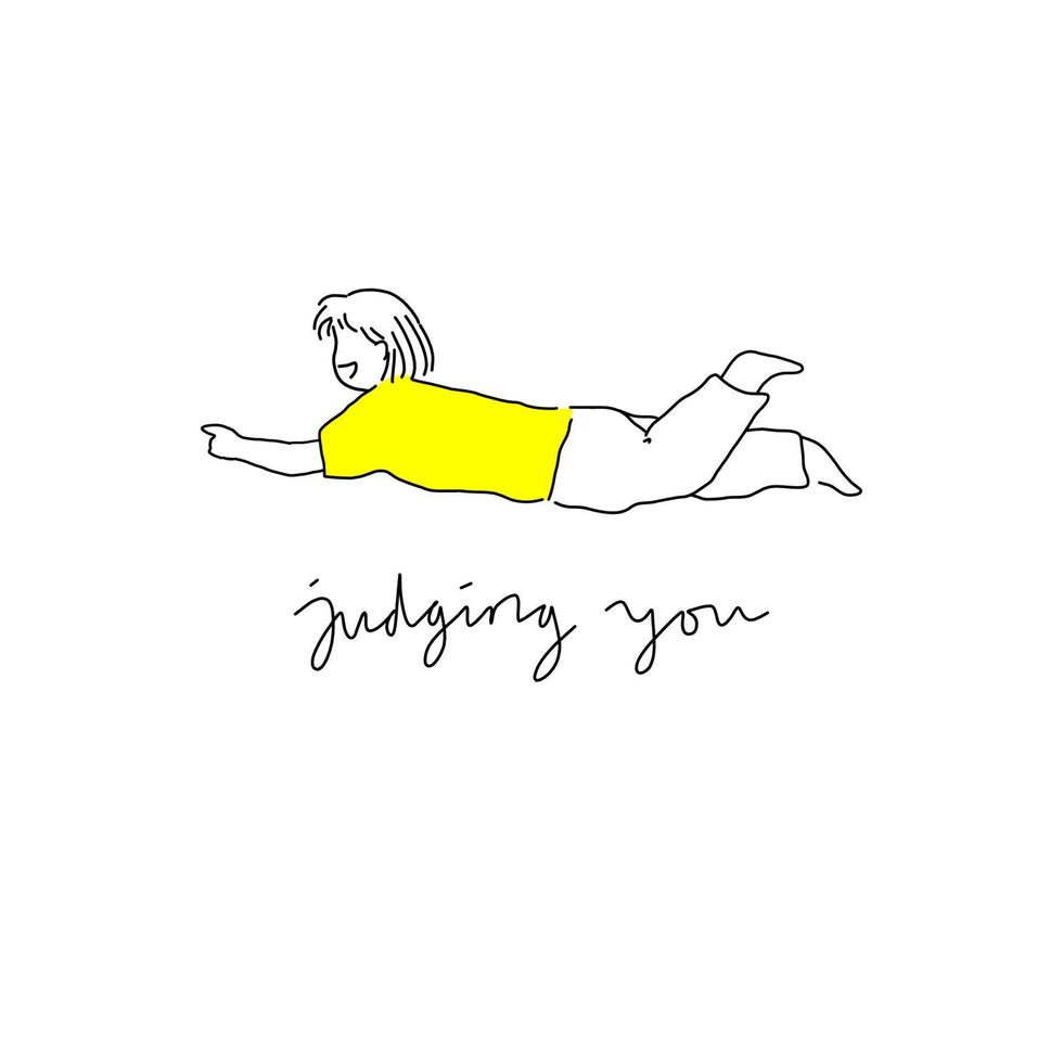 little girl judging you whimsical cartoon illustration vector for prints, t-shirt logo