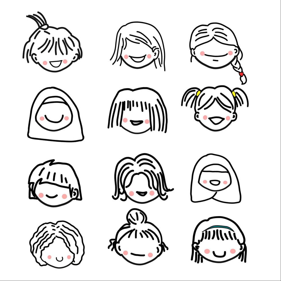 set of kids face doodles vector cartoon illustration