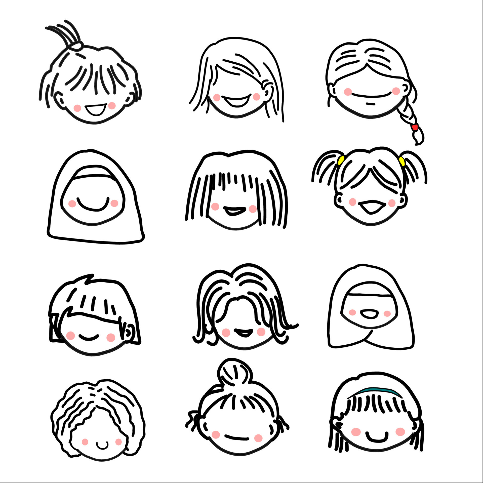 Kids Face Set Sketch, Stock vector