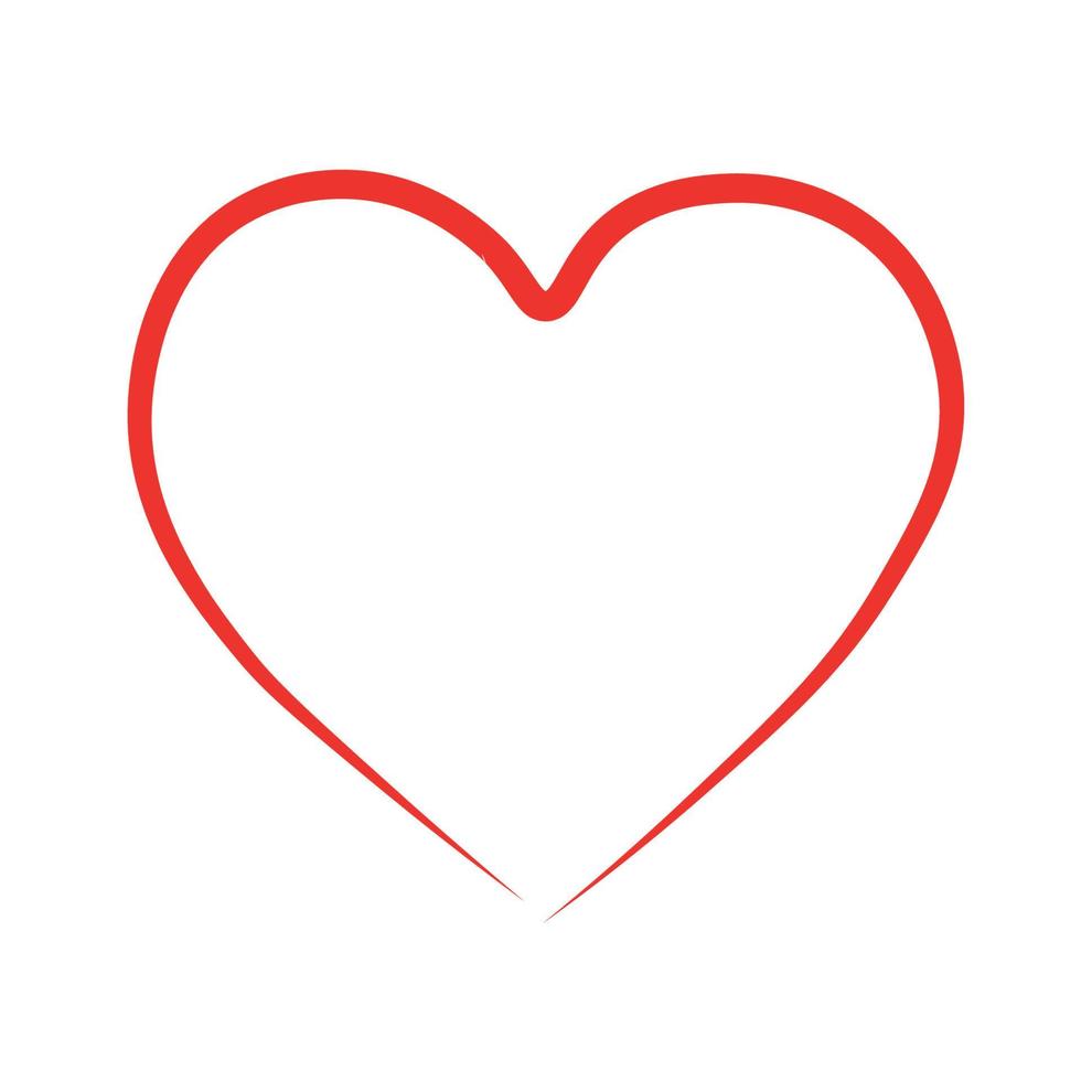 Red heart outline hand drawn, flat vector, isolate on white vector