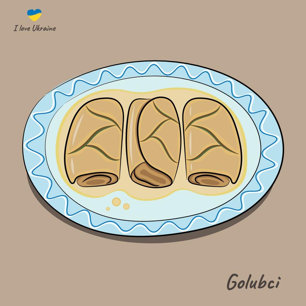 plato de cocina nacional ucraniana, rollos de col, vector plano sobre un fondo beige