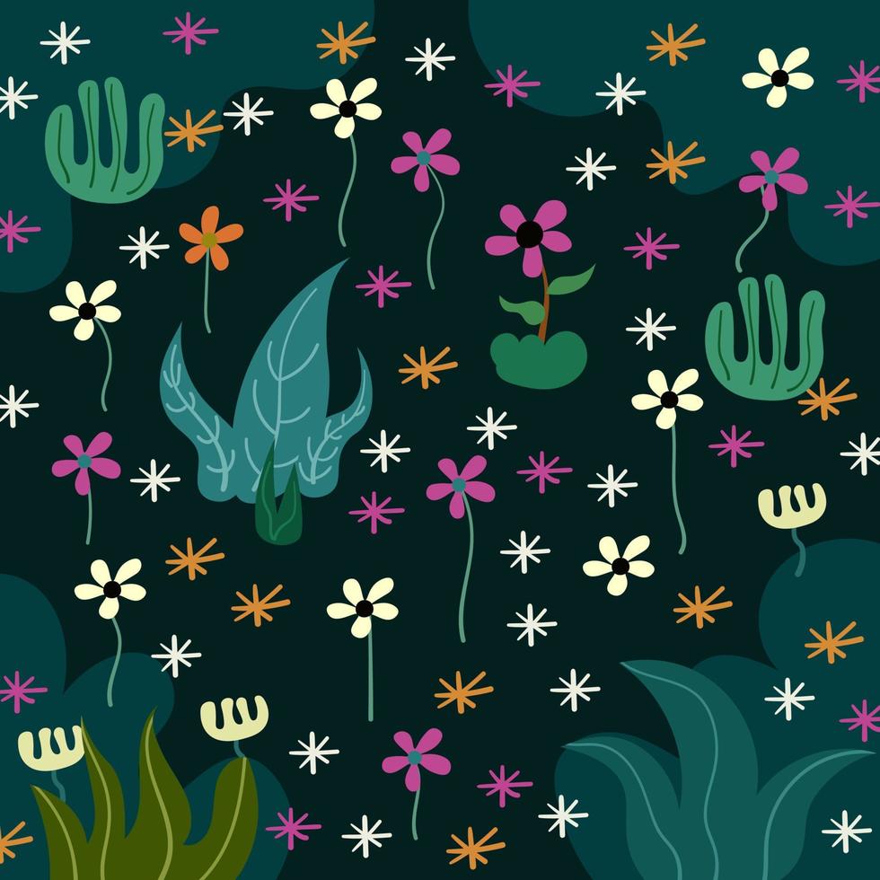 fondo de patrón de flores y plantas dibujadas a mano vector