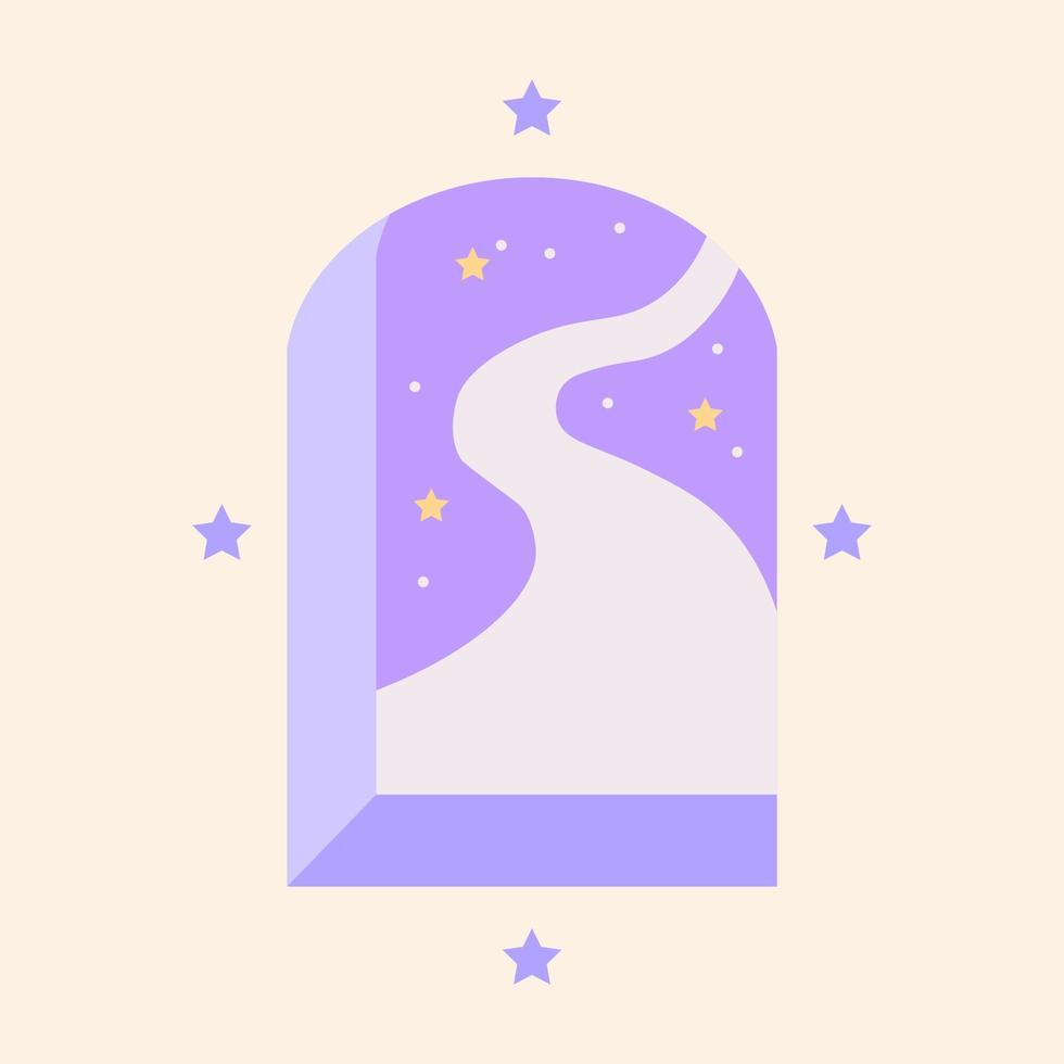 Flat Illustration of Window Face to Night Sky Panorama vector