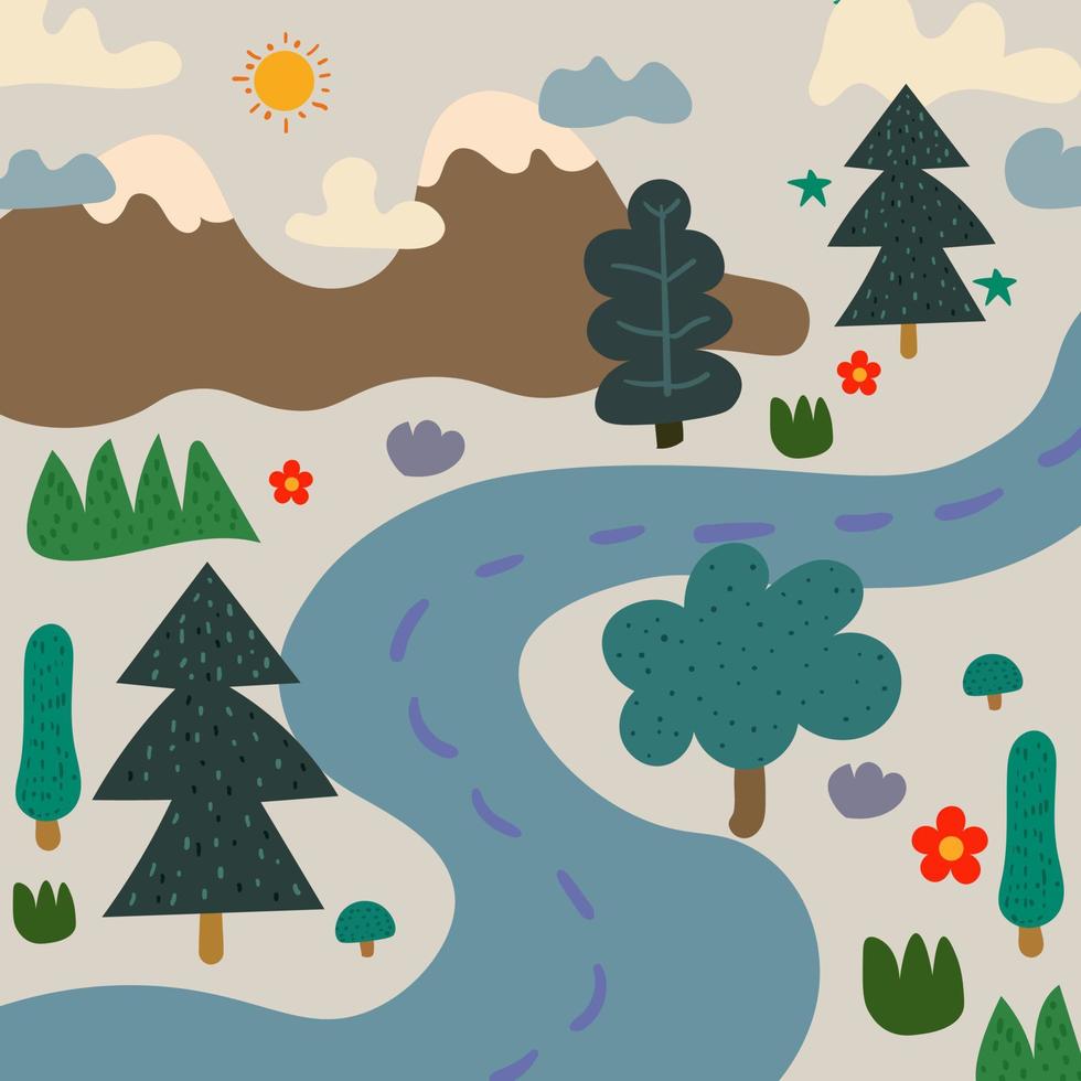 Summer Doodle Illustration of Mountain Panorama vector