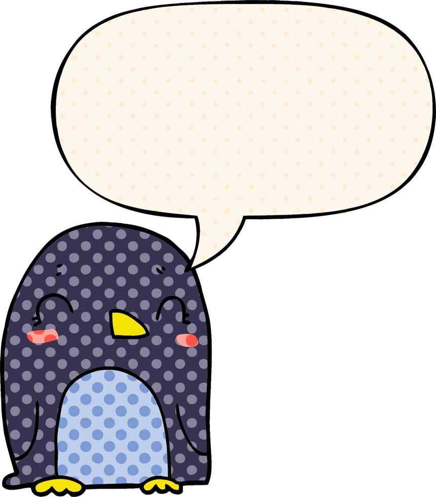 cartoon penguin and speech bubble in comic book style vector