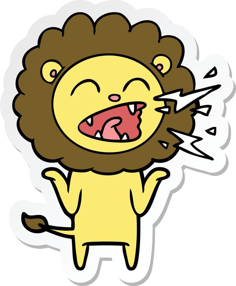 sticker of a cartoon roaring lion vector