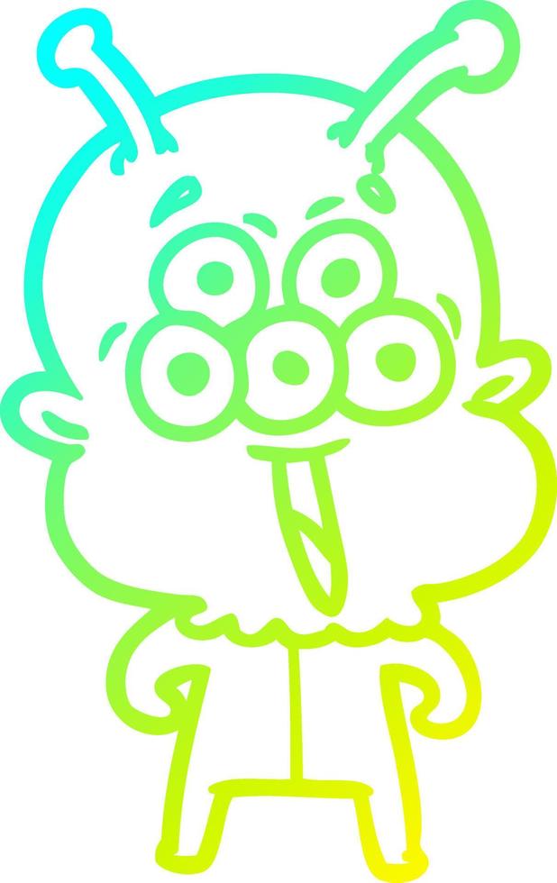 cold gradient line drawing happy cartoon alien vector