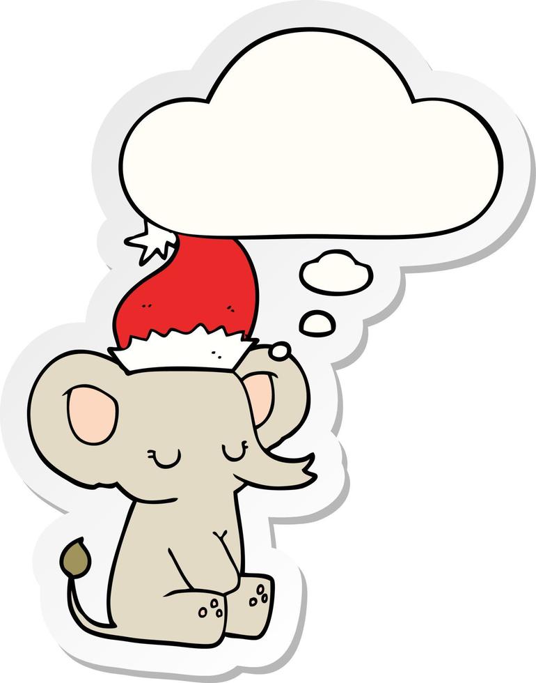 lindo elefante navideño y burbuja de pensamiento como pegatina impresa vector