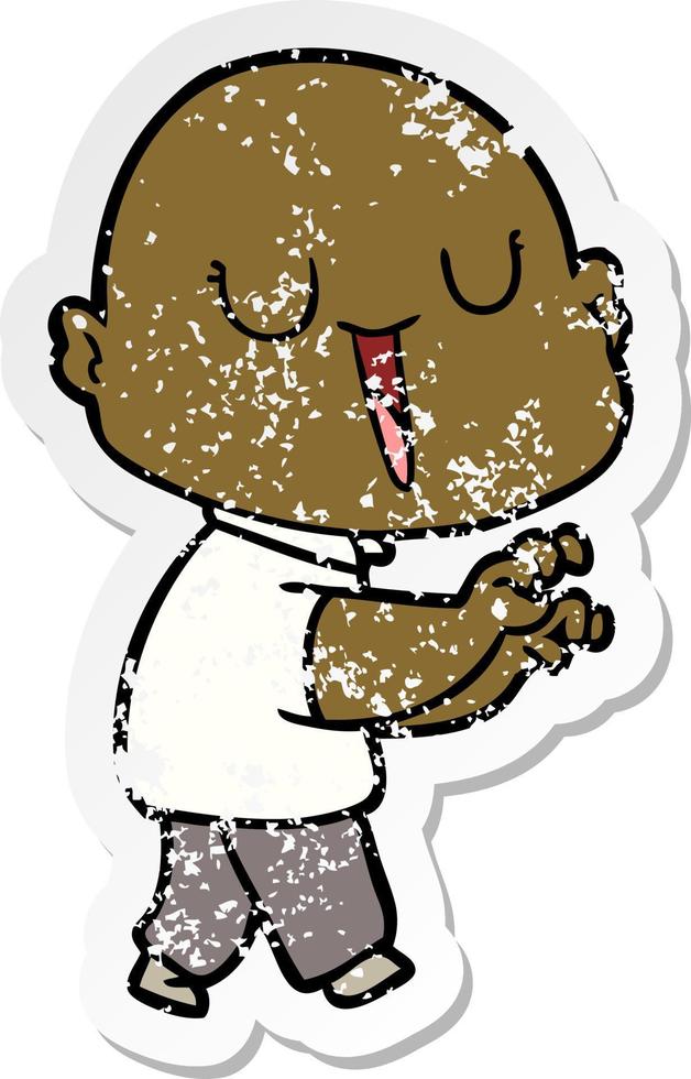 distressed sticker of a happy cartoon bald man vector