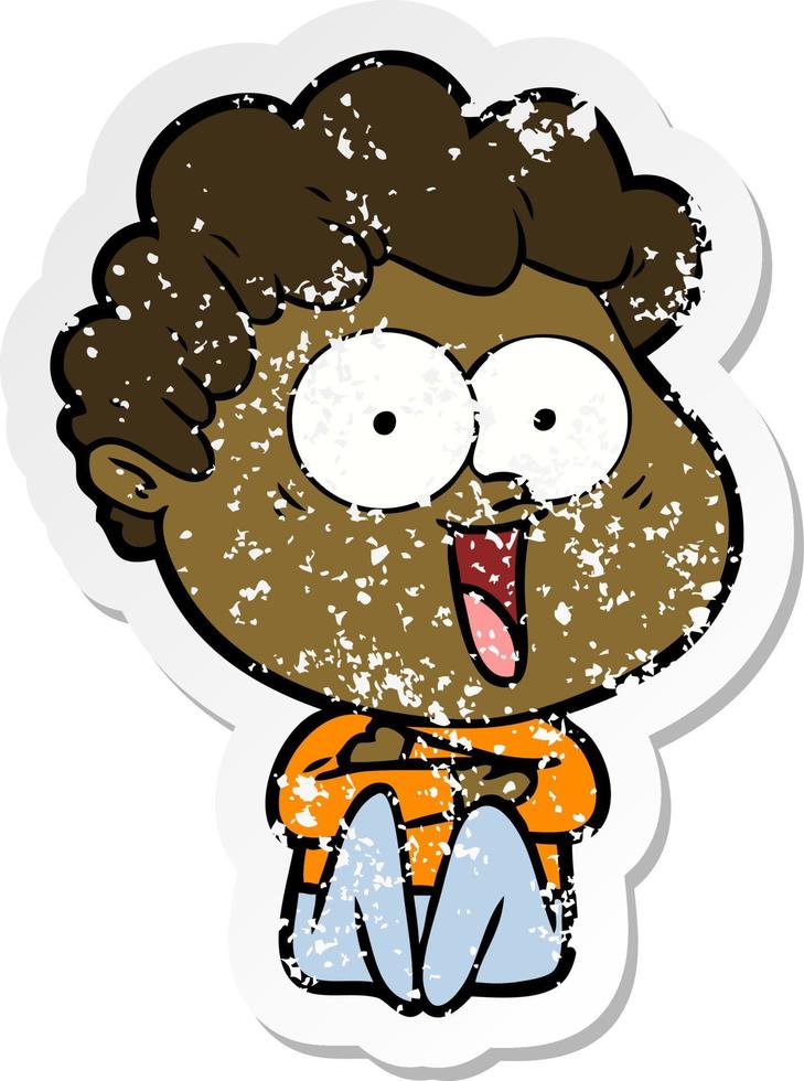 distressed sticker of a excited man cartoon vector