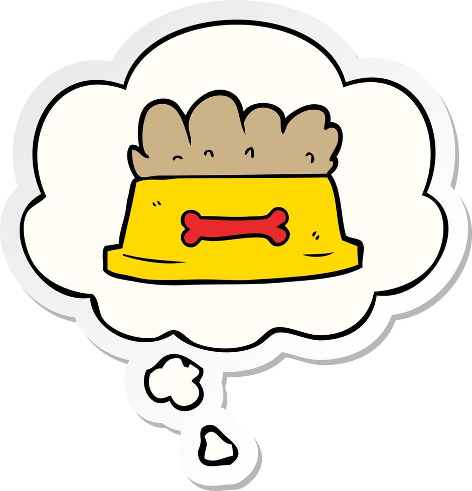 cartoon bowl of dog food and thought bubble as a printed sticker vector