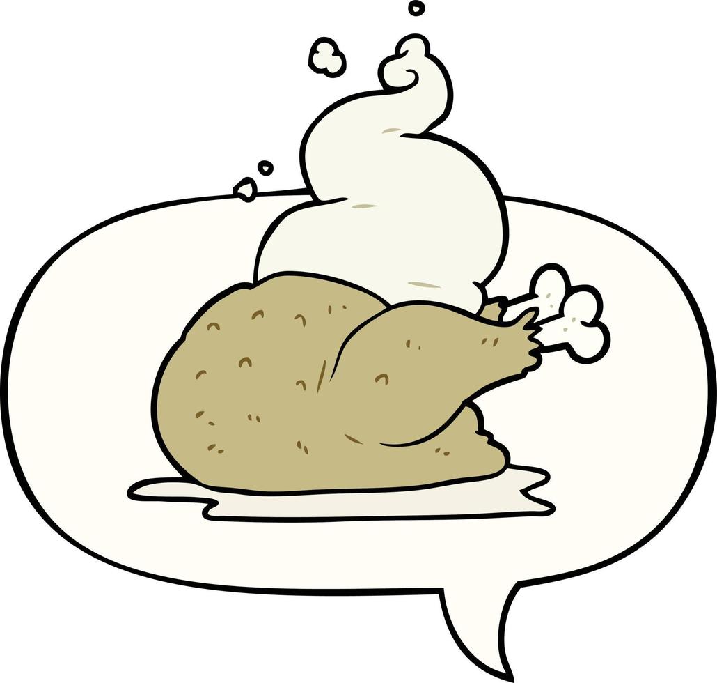 cartoon whole cooked chicken and speech bubble vector