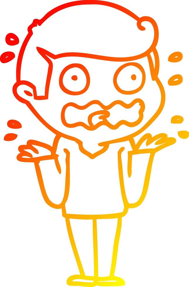 warm gradient line drawing cartoon man totally stressed out vector