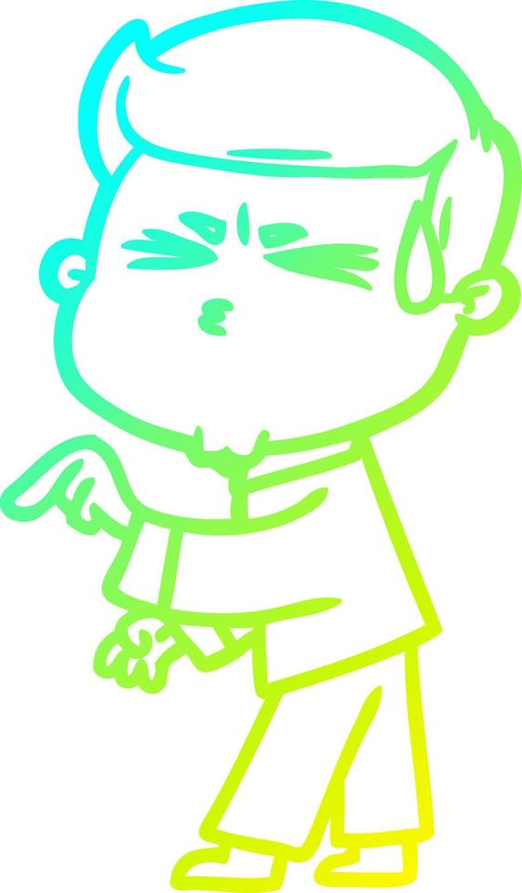cold gradient line drawing cartoon man sweating vector