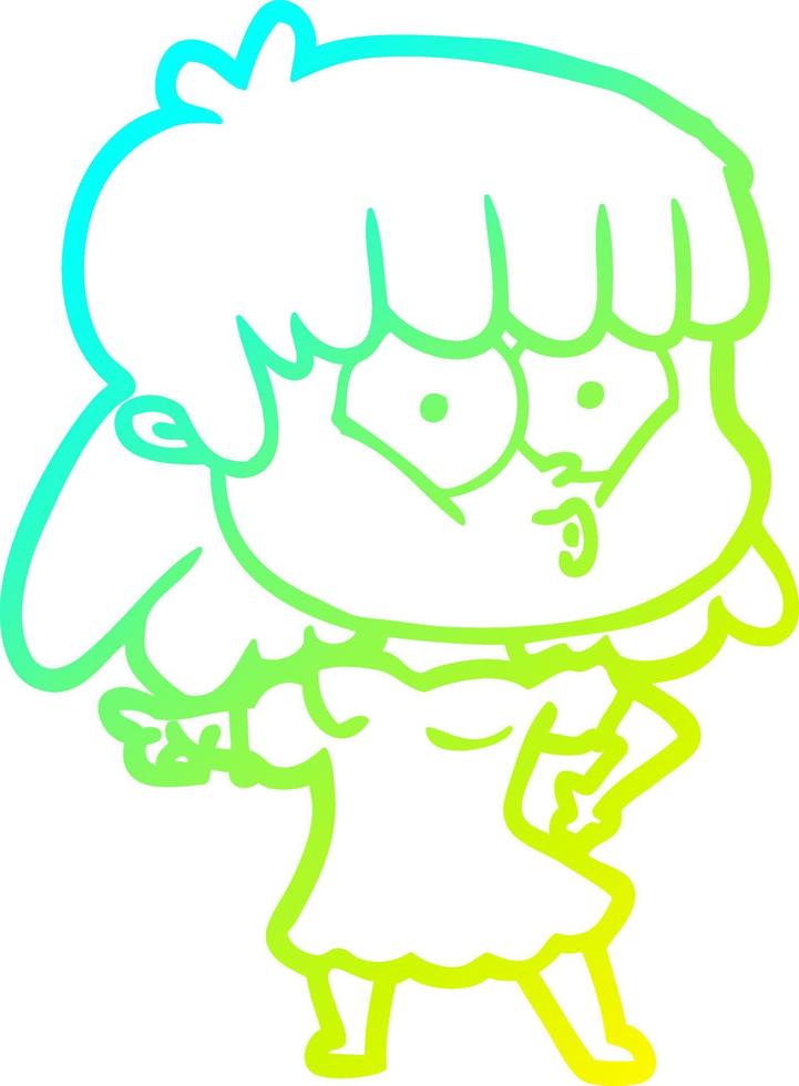 cold gradient line drawing cartoon whistling girl vector