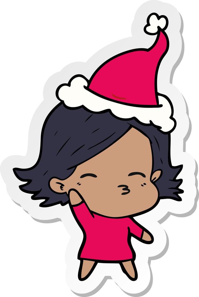 pegatina, caricatura, de, un, mujer, llevando, santa sombrero vector