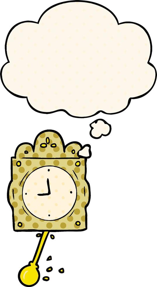 cartoon ticking clock and thought bubble in comic book style vector