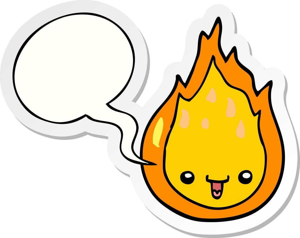 cartoon flame and speech bubble sticker vector