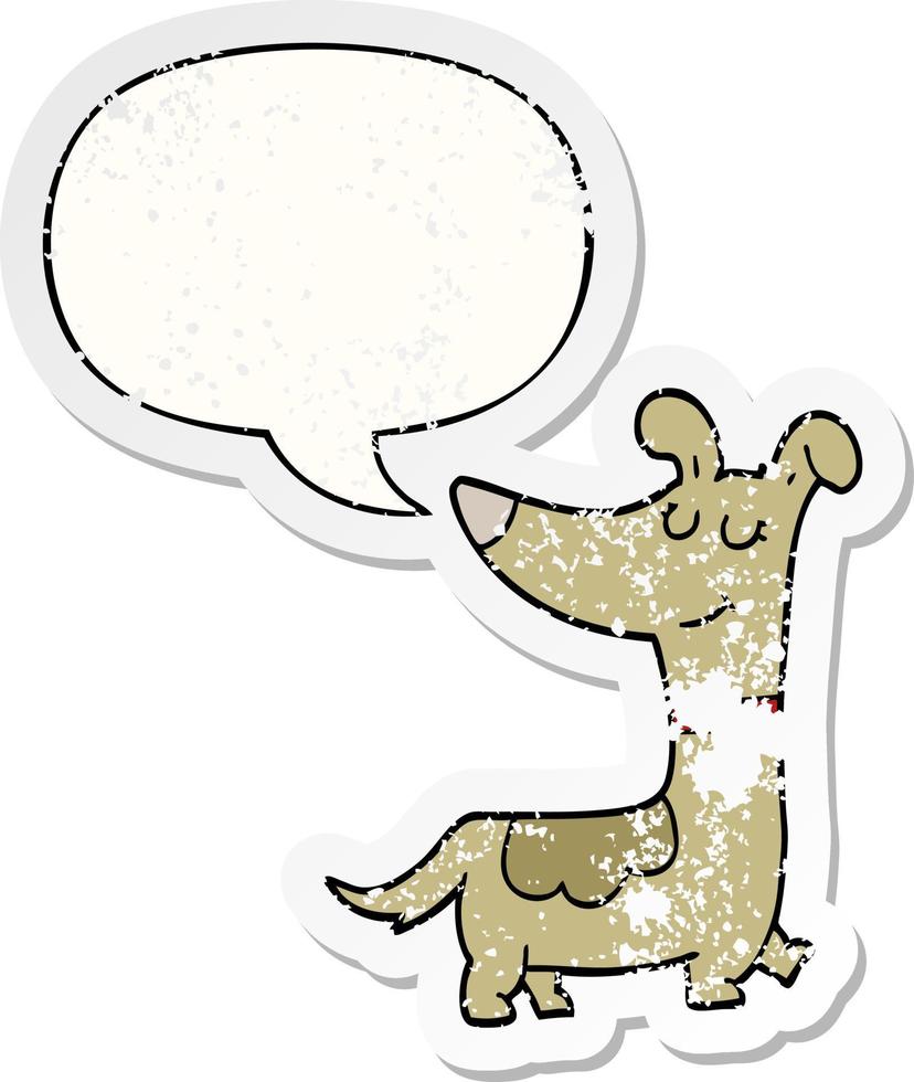 cartoon dog and speech bubble distressed sticker vector