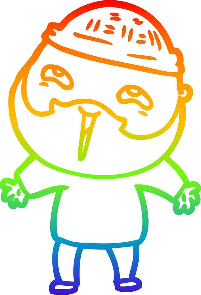 rainbow gradient line drawing cartoon happy bearded man vector