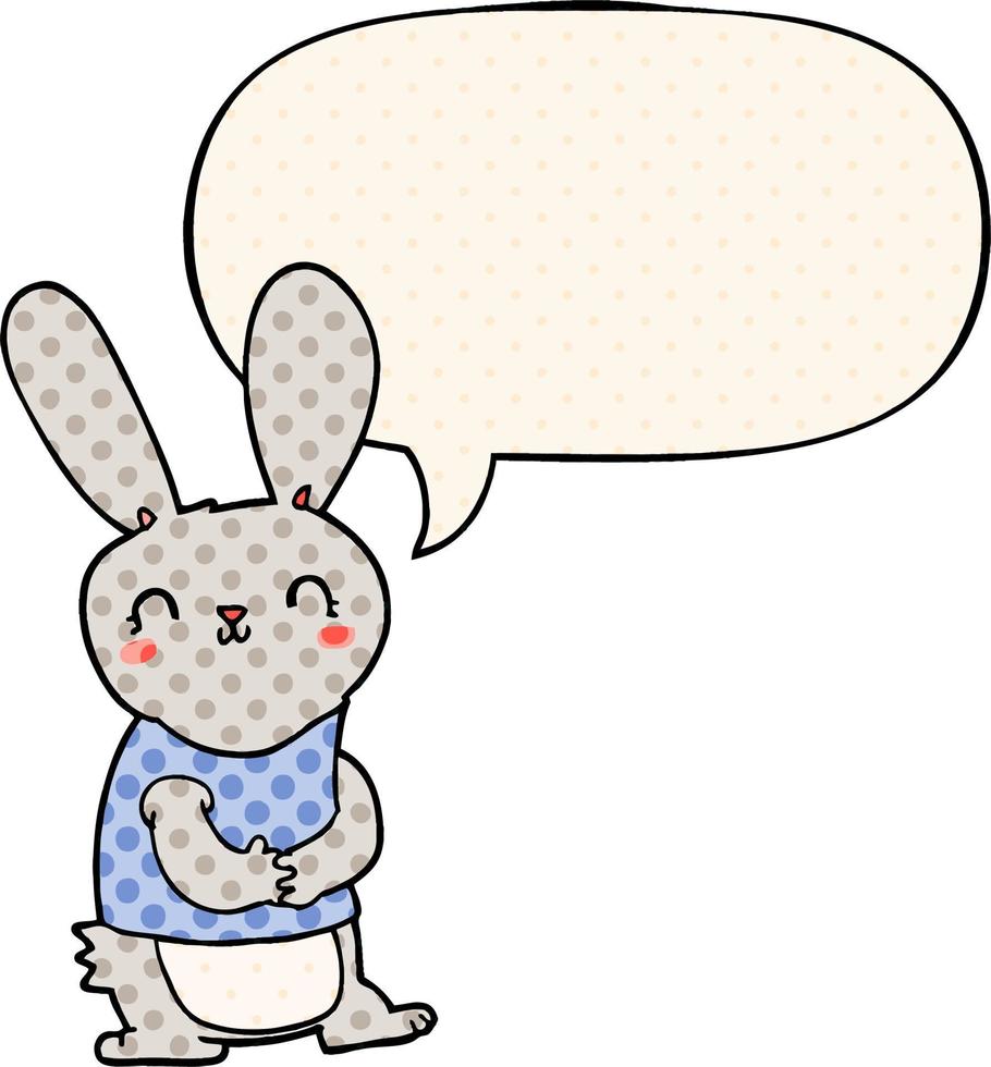 cute cartoon rabbit and speech bubble in comic book style vector