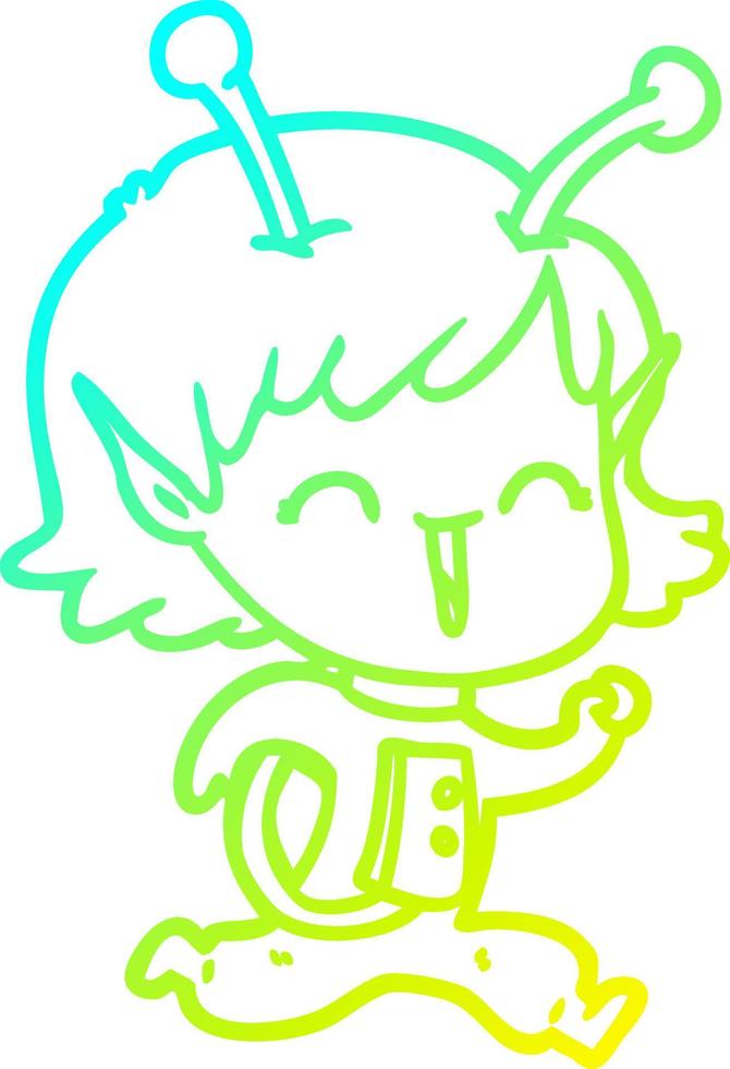 cold gradient line drawing cartoon alien girl laughing vector