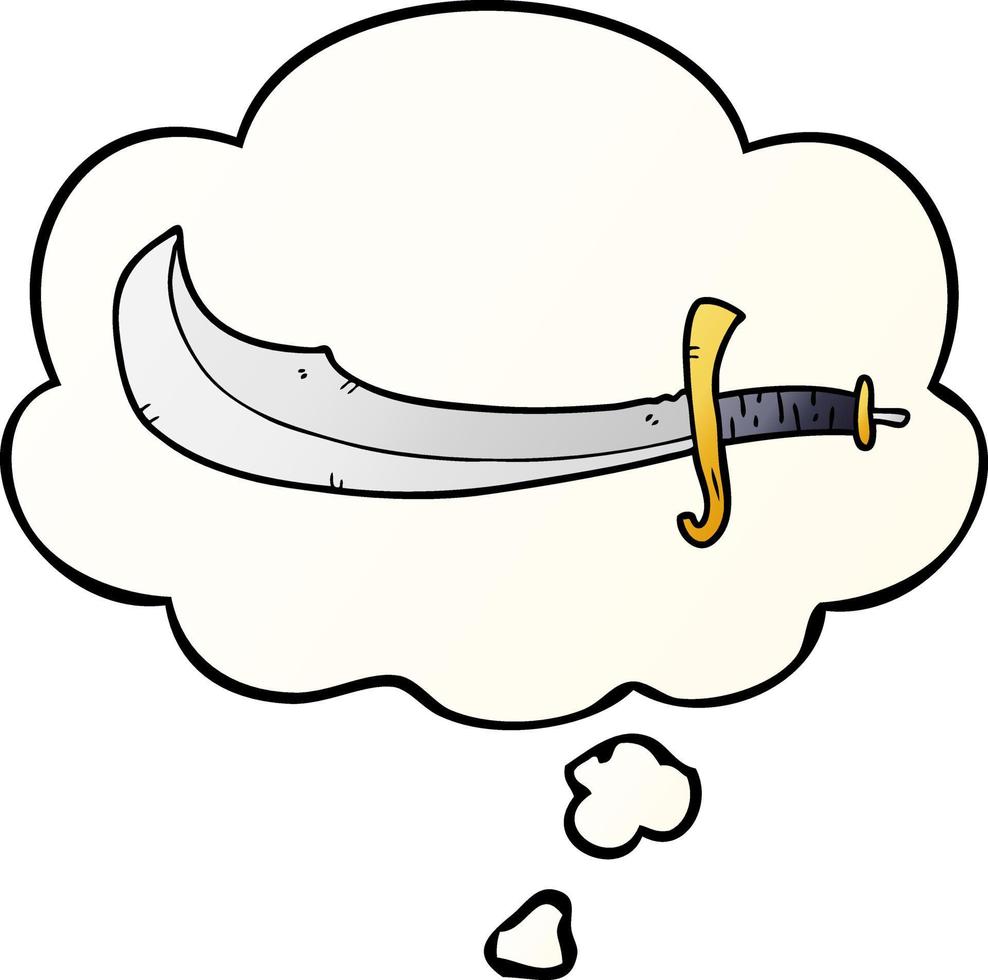 cartoon scimitar and thought bubble in smooth gradient style vector
