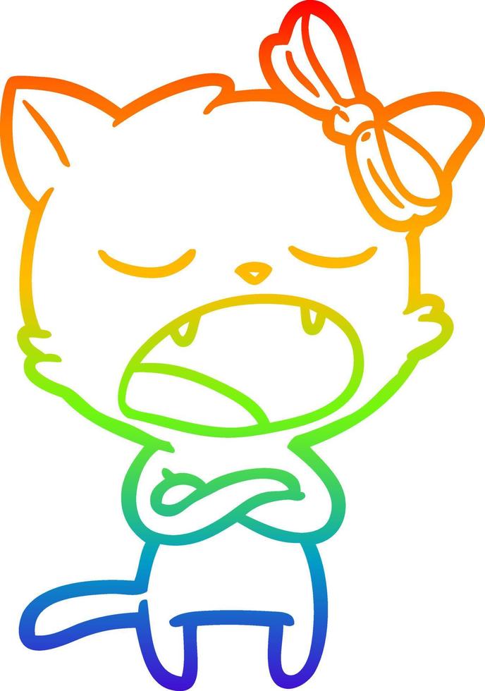 dibujo de línea de gradiente de arco iris gato de dibujos animados molesto vector