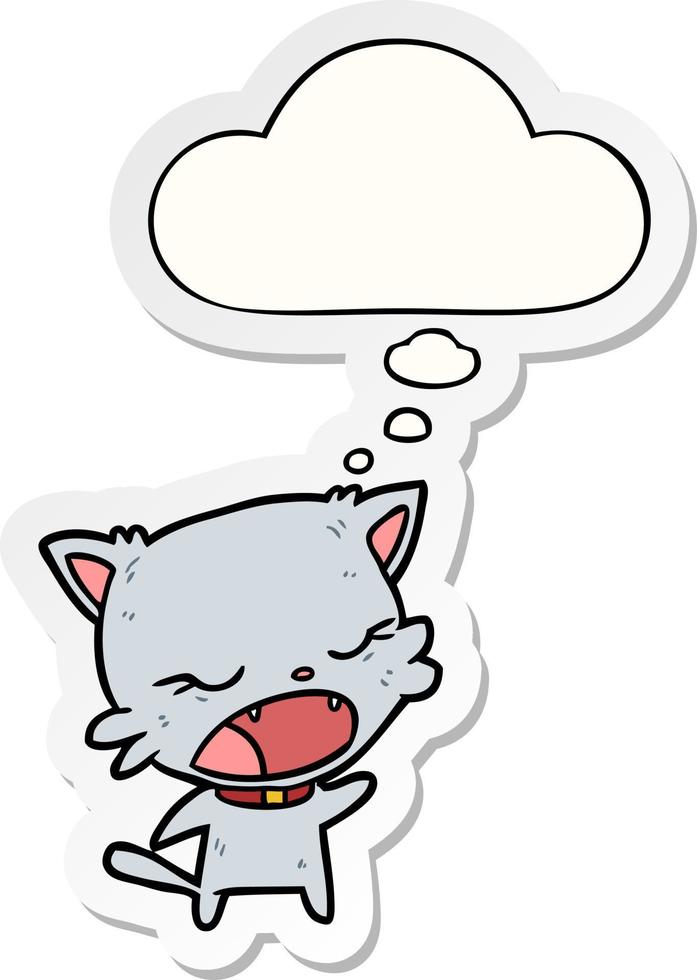 cartoon cat talking and thought bubble as a printed sticker vector