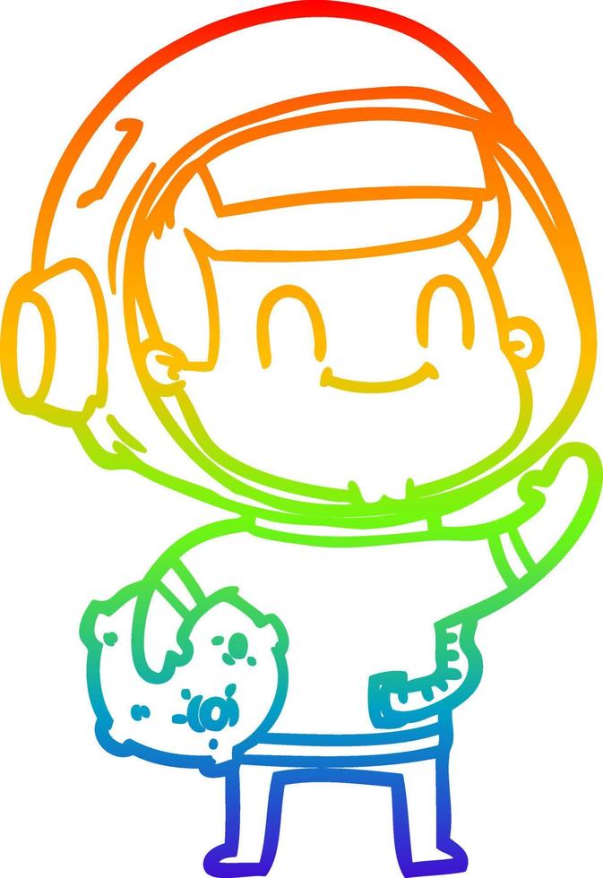 rainbow gradient line drawing happy cartoon astronaut man vector
