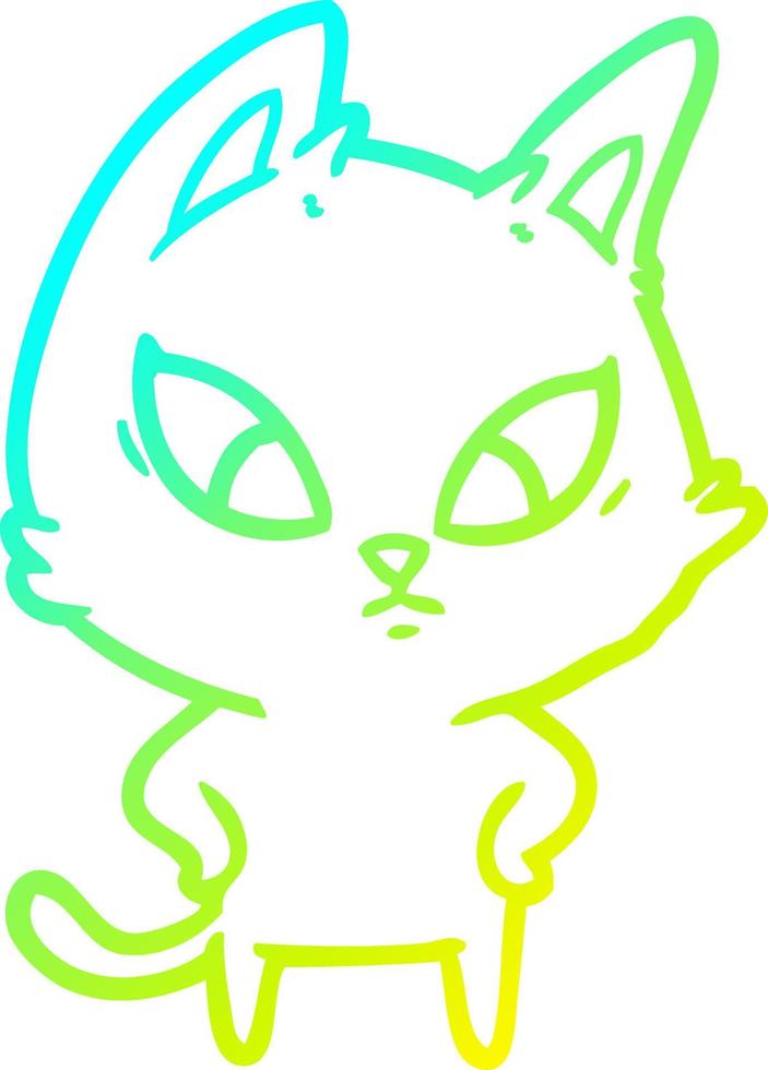 cold gradient line drawing confused cartoon cat vector