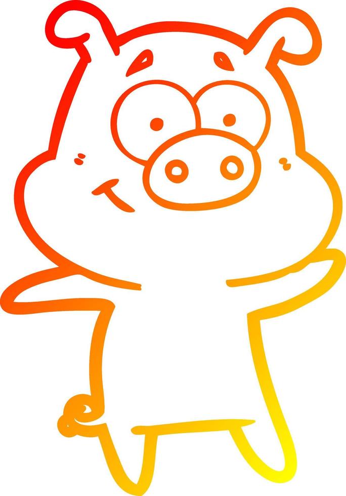 warm gradient line drawing happy cartoon pig vector